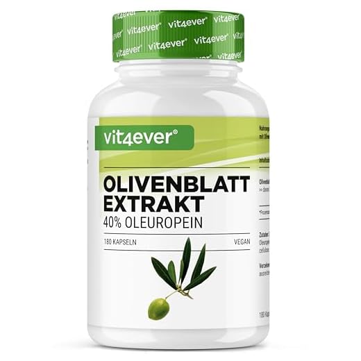 Extracto de hoja de olivo - 180 cápsulas con 650 mg cada una - Extracto de hoja de olivo con 40% de oleuropeína = 260 mg - Altamente dosificado - Vegano