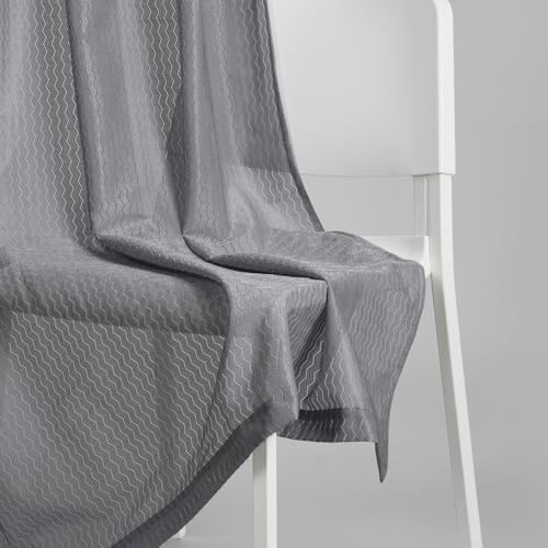 Image of haus & kinder Jacquard Sheer Door Curtains 7 Feet Long Pack of 2 Door Curtains, 7 Feet Curtains for Door, (Abstract Geometric Design, Ocean Ripple Ice Blue, 114x213cm)