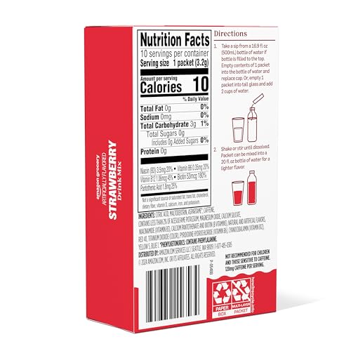Image of Amazon Grocery, Strawberry Drink Mix with Caffeine, 10 packets, 1.1 Oz