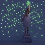 UNOMOR Glow in Dark Stars and Moon, Glowing Stars for Ceiling and Wall Decals, Perfect for Kids Bedding Room or Party Birthday Gift – 216 pcs