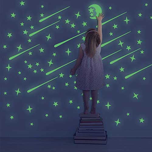 Unomor Glow in Dark Stars and Moon, Glowing Stars for Ceiling and Wall Decals, for Kids Bedding Room or Party Birthday – 216 pcs