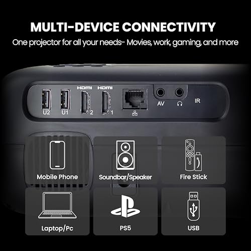 Image of E Gate K9 Pro-Max 7X + FTS Automatic Projector with Certified Netflix, Prime | 700 ISO Lumens | Full HD 1080p Native | Auto (Focus + Keystone) | 2 HDMI, 2 USB, Dual WiFi & BT | Egate