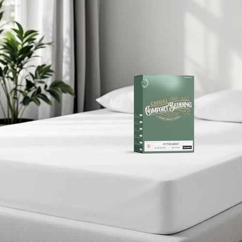 TEXAS LINEN CO. 100% Organic Cotton Percale Weave Fitted Sheet King Size, White, 1 Deep Pocket King Fitted Sheet, Fits Mattress Upto 16