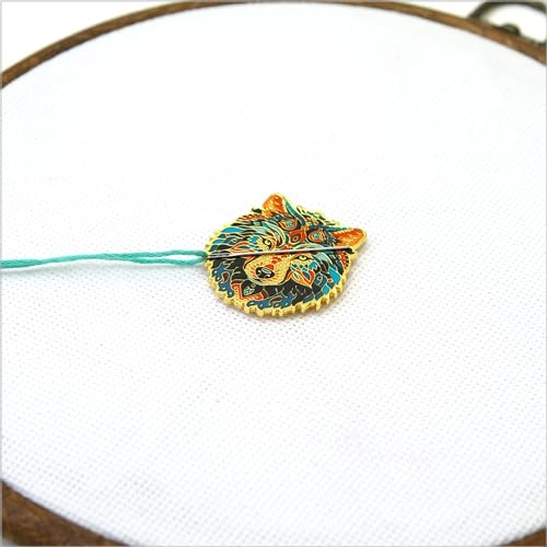 Image of Awesome Pattern Studio Needle Minder Set - Mandala Wolf Magnetic Needle Minder + 2 Needle Threaders. Enamel Pin for Cross Stitch, Embroidery and Craft