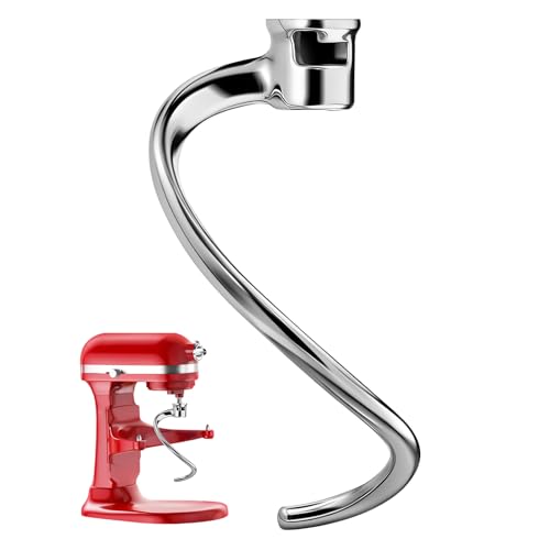 Image of Stainless Steel Spiral Dough Hook for KitchenAid 5Plus & 6 Quart Bowl-Lift Stand Mixer, Dough Hook Replacement for KitchenAid Professional 5 Plus, Pro 600 Series, KV25, KP26, Dishwasher Safe