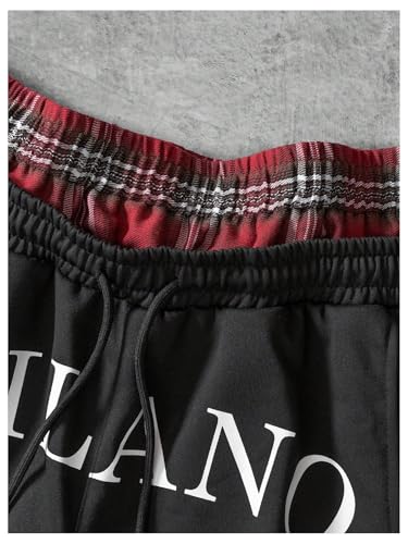 GORGLITTER Men's Double Waisted Sweatpants Baggy Y2K Plaid Patchwork Side Striped Wide Leg Track Pants3