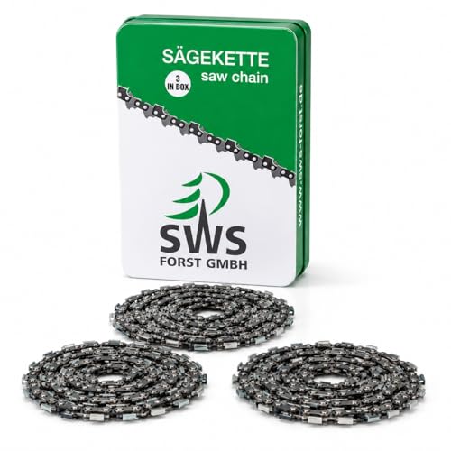 SWS Forst GmbH Sägekette 3/8 1,3 mm (3 Stück) - 62 Treibglieder - Kettensägekette - Ersatzkette kompatibel mit DOLMAR, Echo, EINHELL, HITACHI und andere