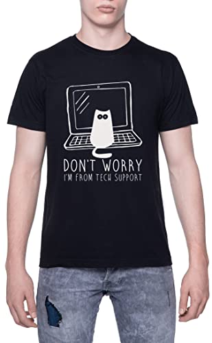 I'm from Tech Support Don't Worry Cat T-Shirt Herren Kurzarm Schwarz Men Black Tee 3XL
