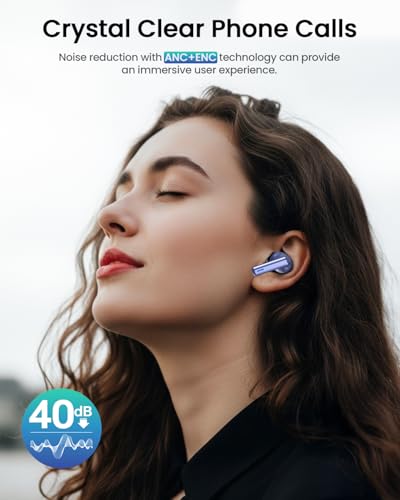 Image of ZIUTY Wireless Earbuds Bluetooth Headphones, Ear Buds with Touch Screen, ANC ENC Noise Cancelling Transparency Mode, 40H Stereo Deep Bass, IPX7 Waterproof, Clear Calls, 5 EQ for iOS Android, Navy