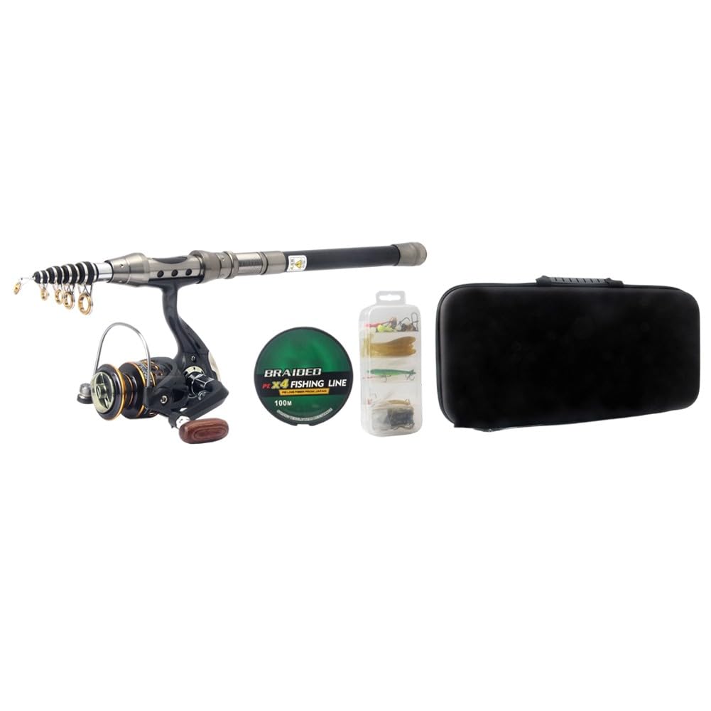 Canna da pesca e mulinello con scatola per attrezzatura da pesca, set in fibra di carbonio per acqua dolce e salata, 1,5 m, nero e argento (set di canne da pesca da 1,5 m)