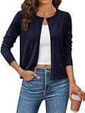 LILLUSORY Womens Cardigan Sweaters Cropped Lightweight Fall Open Front Long Sleeve Button Down Cardigans Shrugs 2025 Oufits Clothes Fashion Trendy Tops Casual Clasic Knit Jackets Navy M