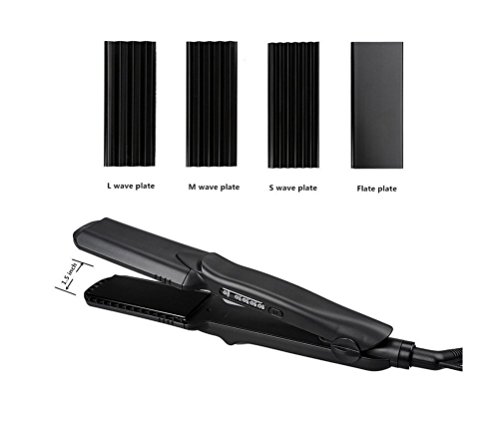 iyuttech 4 en 1 Alisador de cabello cepillo Peine para desenredar el pelo, placas intercambiables, plancha de pelo de cerámica calefacción eléctrica soporte de placa, L, M, S Wave placa (negro)