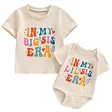 Big Sister Little Sister Matching Outfit Shirt Set In My Big Sis/Little Sis Era T-shirt and Bodysuit Sibling Clothes (Apricot,Kid 2-3T/Baby 0-3M)