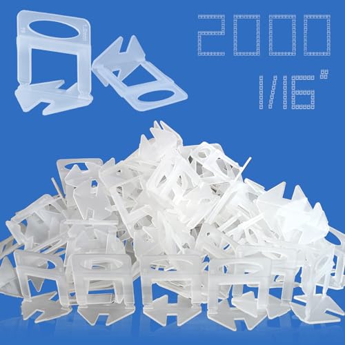 RUHOOM Tile Leveling System 1/16 Spacers Tile Leveler clips 2000pcs DIY Tile Leveling Spacers Tile Leveling System for Professional Ceramic and Stone Installation