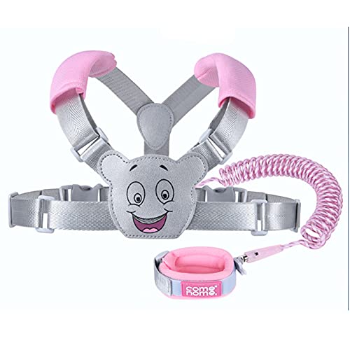 opamoo Guinzaglio per Bambini, Guinzaglio Sicurezza Bambini 3 in 1 tracolla regolabile imbracatura per bambini con lucchetto + Anti-perso Cinturino da Polso +cintura in gomma da 1.5 m (rosa + bianco)