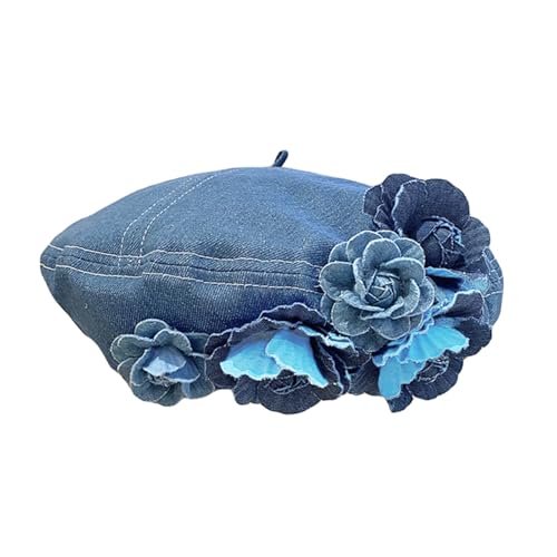 ZARSIO Denim Beret Hat for Women, French Artist Painter Beret Casual Sun Hat with Adjustable Strap