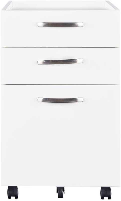 Sunon 3 Drawer Mobile File Cabinet Wood Rolling File Pedestal Cabinet,Fully Assembled Except Wheels and Handles (White) : Office Products
