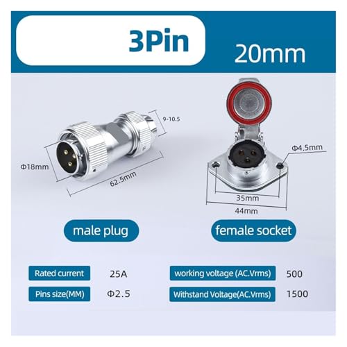 Conector WY20TE+ZG impermeable de 3 pines macho y hembra 3