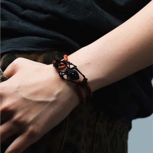 COPPERTIST.WU Spider Rope Bracelet Handmade Adjustable Braided Wristband Unique Jewelry Gift for Him & Her,Obsidian & Red Agate Gemstone3
