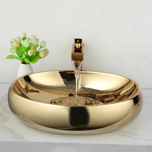 Kectiakl 46209803G-1 23 Inch Bathroom Vessel Sink Gold Ceramic Sink Bowl thumb #4