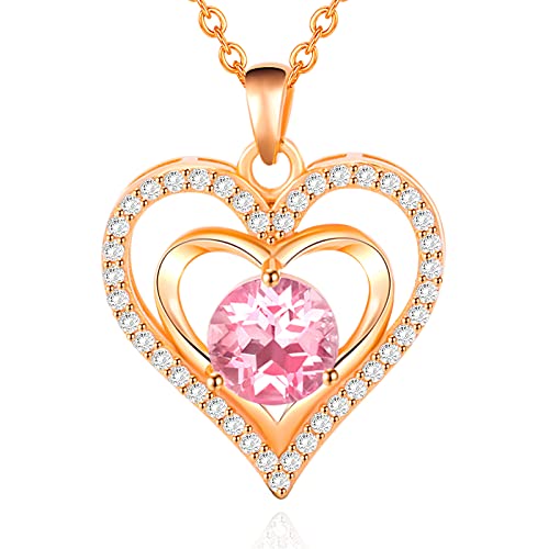 capirosa S925 Forever Love Heart Necklaces for Women Mother's Day Gifts Sterling Silver Rose Gold Diamond Birthstone Pendant Necklace Jewelry Anniversary Birthday Gifts for Mom Wife Her Girlfriend