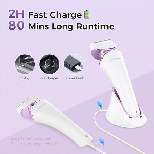 Image of Electric Body Shaver Trimmer for Women - BEAUTYCARE Cordless Razor for Women Portable Lady Shaver for Legs, Arm, Underarms, Bikini, USB Rechargeable, Wet & Dry Waterproof Bikini Trimmer for Woman, Purple