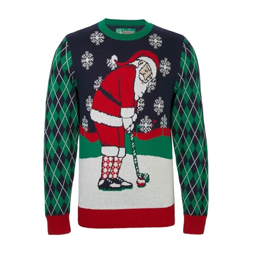 The Ugly Sweater Co. Mens Sports Golf Sports Ugly Christmas Sweater for Holiday Fun Design, Snug Fit Breathable Crewneck