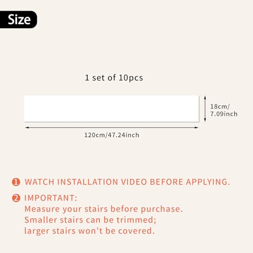 funlife 10 Strips 47.24"x7.08" Peel and Stick Stair Risers Stickers, Self Adhesive Vinyl Stair Stickers Decals, Staircase Murals Decor for Steps, Pure White by funlife - Image 3