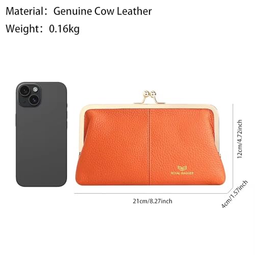 RFID Kiss Lock Wallet, Solid Color Multi-card Slots Card Holder, Genuine Leather Clutch Purses for Women 1468 (Pink)3