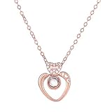 Bokeley 100 Languages Necklace I Love You Necklace for Women Girls Memory Necklace Projection Necklace Best Gift for Her for MOM (Rose Gold)