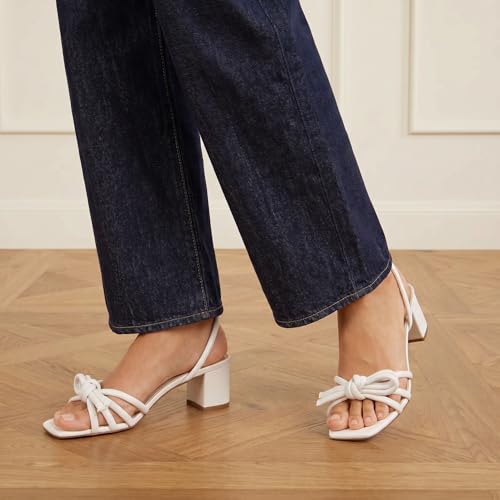 ChicSteps Women's Bow Knot Block Heel Sandals,Square Toe Heeled Sandals with Adjustable Ankle Strap,Chunky Heels for Dressy Casual Wedding Party by ChicSteps - Used condition - Image 4