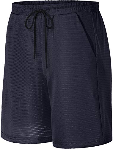 Kimmery Mens 2 in 1 Running Shorts,Adjustable Drawstring Elastic Waist Sport Bottoms Short Pants with Pockets Summer Ball Games Trainee Active-wear Royal Blue L