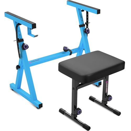Image of Liquid Stands Portable Heavy Duty Digital Piano Stand & Bench Set - Adjustable Keyboard Music Stand & Seat for 54-88 Key Electric Pianos (Light Blue)