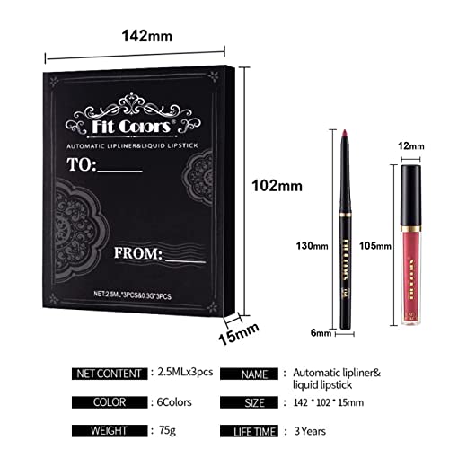 Holzsammlung 6Pcs Matte Liquid Lipstick and Lip Liner Set, Non-Stick Cup Not Fade Waterproof Nude lipstick Makeup Kits Velvety Nude Lipliner Lip Gloss Make Up Gift Set (A) - Image 8