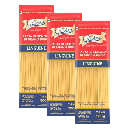 Image of Gustora Linguine Pasta, 1kg (Pack of 6 x 500g) | Flat Ribbon Italian Pasta | Al Dente Texture | 100% Durum Wheat Semolina (Suji) | Zero Maida | Vegetarian