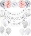 Produktbild Regendeko 16er Set Rosa Grau Happy Birthday Ballons Banner Pompoms Geburtstagsdeko Party Dekorationen