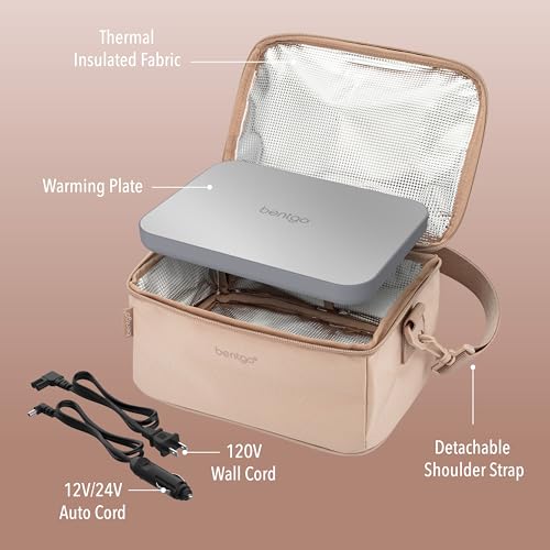 Bentgo Heat - Electric Lunch Bag & Food Warmer for Reheating Meals in Car, at Work & More - Heated Lunch Box Warmer for Adults, Students & Shift Workers, 12V/24V Auto & 120V Wall Cords (Sand)