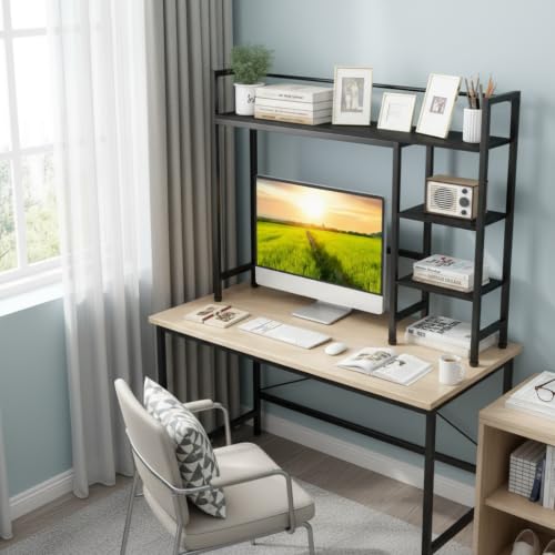 Image of Tangkula 4-Tier Desktop Bookshelf, 38.5 inch Dorm Desk Hutch, Black | Tabletop Hutch for Computer Monitor, 4 Open Storage Shelves, Anti-tip Device, Desktop Display Shelves for Home Office
