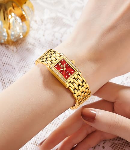Image of OLEVS Watch for Women Stylish Analog Quartz Luxury Gold Stainless Steel Strap Diamond Black Dial Elegant Casual Ladies Watch