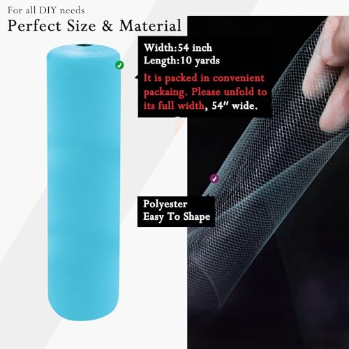 Image of Light Blue Tulle Fabric Rolls 54 Inch by 10 Yards Fabric Tulle Bolt for Wedding Decorations DIY Tutu Baby Shower Table Skirt Birthday Party Craft Supplies