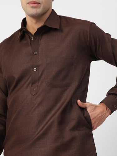 Image of Men's Traditional Pathani Kurta Salwar Set, Red, Long Sleeve, Collared Neck, Cotton Blend, Ethnic Wear