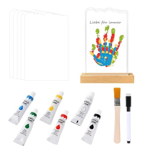 Generico Kit huellas de manos familiares - Base de madera acrílica transparente 26x16x4 cm | Marco souvenir Huellas Familia Manos Pies de Animal Regalo decorativo personalizado