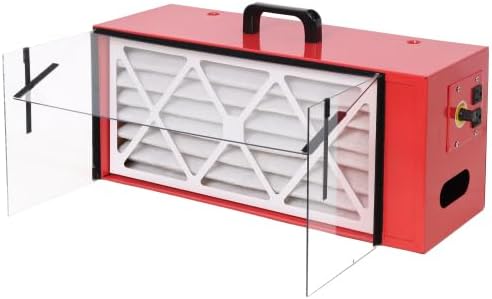 Portable tabletop dust collector,Maximum Air Flow 725CFM; Each fan runs on a 110V variable speed motor; Total Running Amps 1.29AMPS, Red color