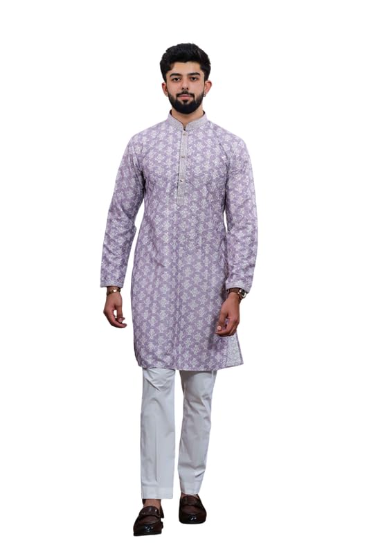 cult indie Stylish Men Cotton Blend Regular Fit Kurta Pyjama Set | Printed Knee Long Full Sleeve Kurta Pyjama Set_37-picture-23
