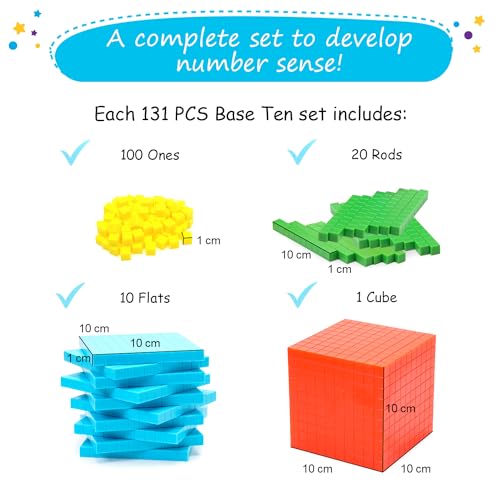 image for Simply magic 131 PCS Base Ten Blocks for Math - Place Value Blocks, Ba