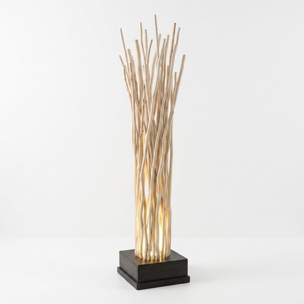 Kinaree Treibholz Stehlampe SAMUI II – Holzlampe aus Thailand, 120 cm, GU10 Spot, Naturholz für Wohnzimmer