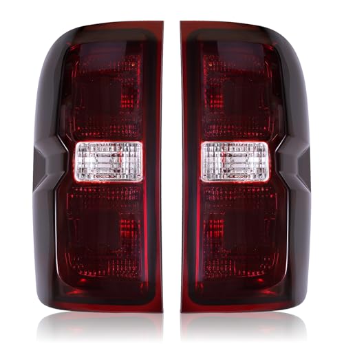 PAANLOK Dark-Red Tail Lights for 2014-2019 Chevy Silverado 1500/2500/3500 & 2015-2019 GMC Sierra 2500/3500 | Factory 3-Bulb Housing Only | Driver+Passenger Pair (No Bulbs/Harness)