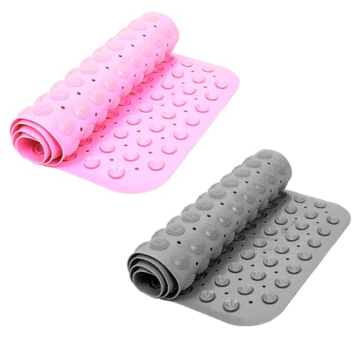 Image of VHKD PVC Bathroom mats Anti Slip Bathroom mat Non Slip Bath Anti Skid Doormat Rectangle (Grey[70x35cm]+Pink[70x35cm])