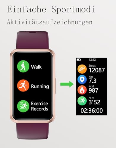 HUAKUA Schrittzähler Uhr (Ohne app und Handy) 1,47 Zoll Touchscreen Einfach Smartwatch Fitness Tracker mit Kalorienzähler,Schlafmonitor,Stoppuhr Wasserdicht IP68,Timer Fitnessuhr für Gehen Laufen – Bild 5