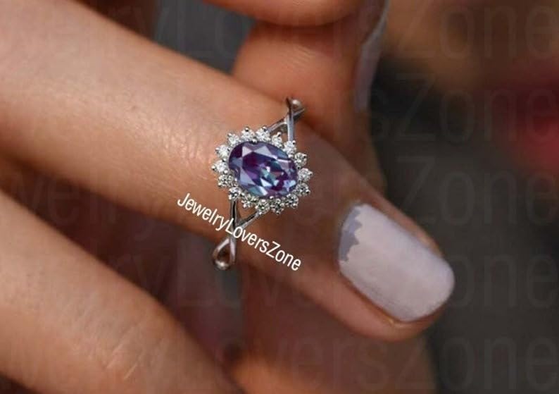 Oval Cut Alexandrite Ring | Promise Ring | Color Changing Gemstone | June Birthstone | 925 Sterling Silver | Rhodium Finish | Gift for Her | Valentine Gift